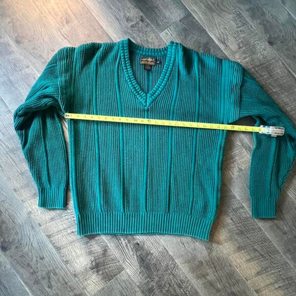 Vintage Eddie Bauer Ribbed Cotton Sweater • Teal V-Neck • XL • Outdoor - Picture 7 of 8